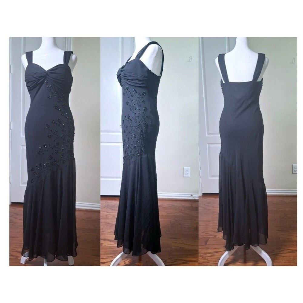 Vintage Beaded Fairy Goth Slip Dress Black 8 Babydoll Prom Formal Evening Gown